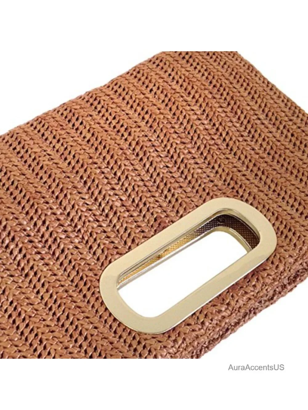 Woven Straw Top Handle Clutch with Detachable Chain
